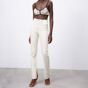 ZARA Slim Flared Slitted High Rise Denim Ecru - 4